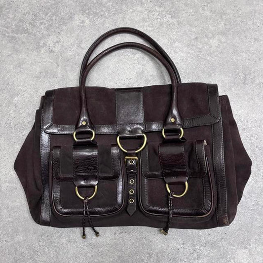 Dark brown suede pocket shoulder bag