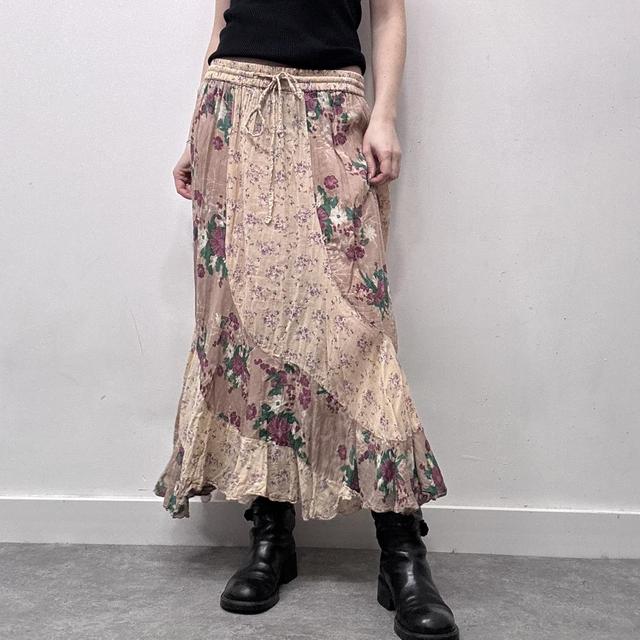 Sheer patchwork floral ruffle skirt