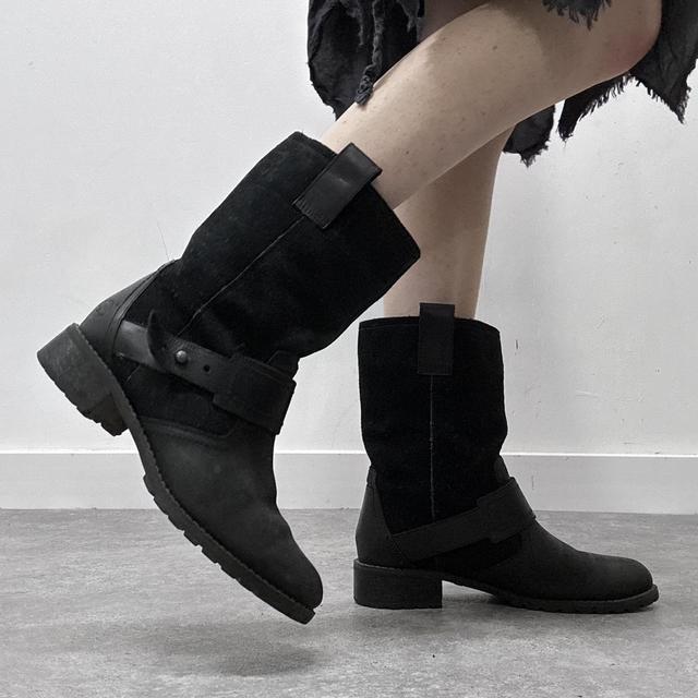 Black suede biker boots