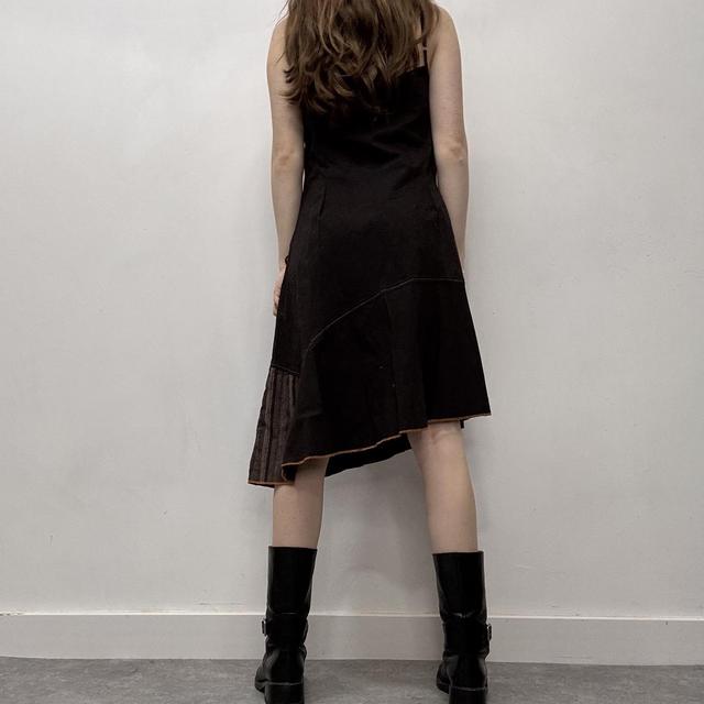 Brown pinstripe asymmetric cargo dress