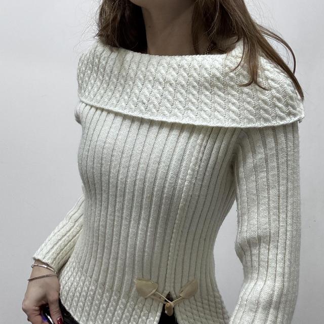 Knit ribbed cable knit wide neck jumper