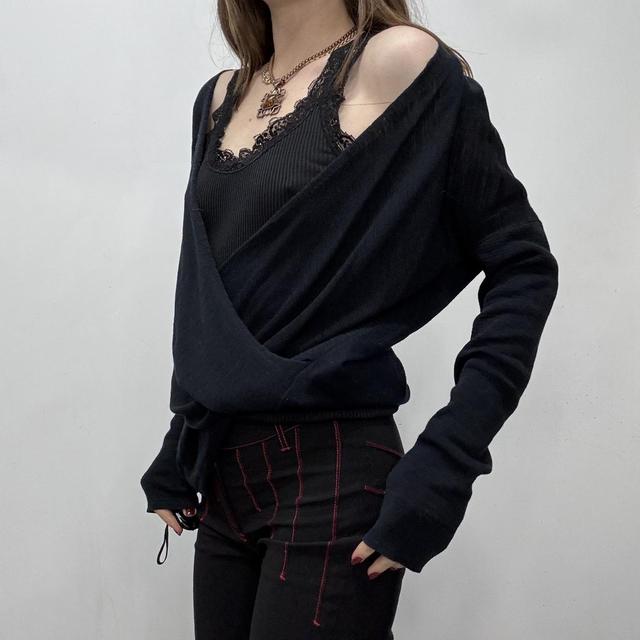 Navy knitted slouchy wrap jumper