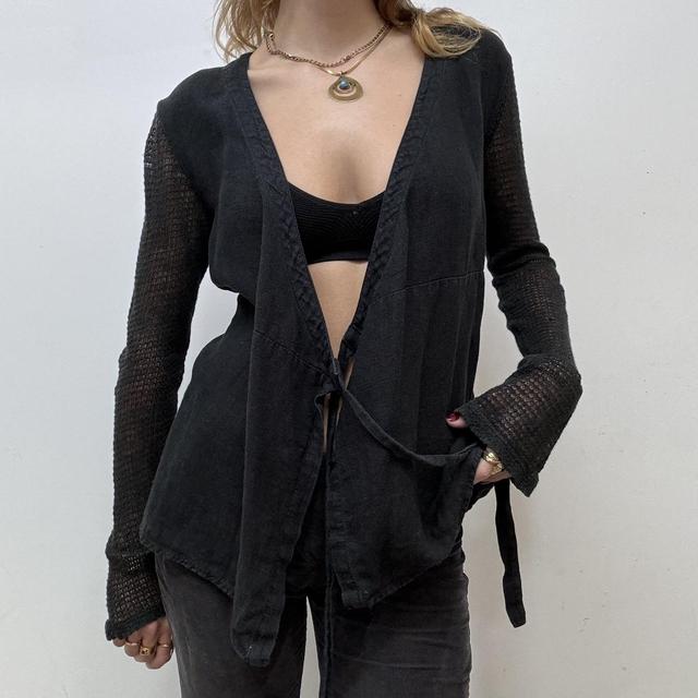 Black linen wrap top
