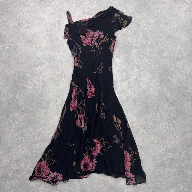 Black silk graphic floral dress
