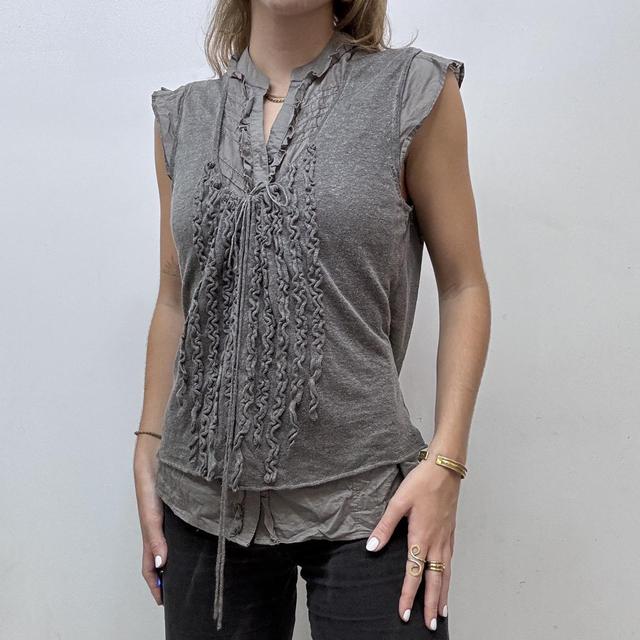 Brown ruffle tie cardigan