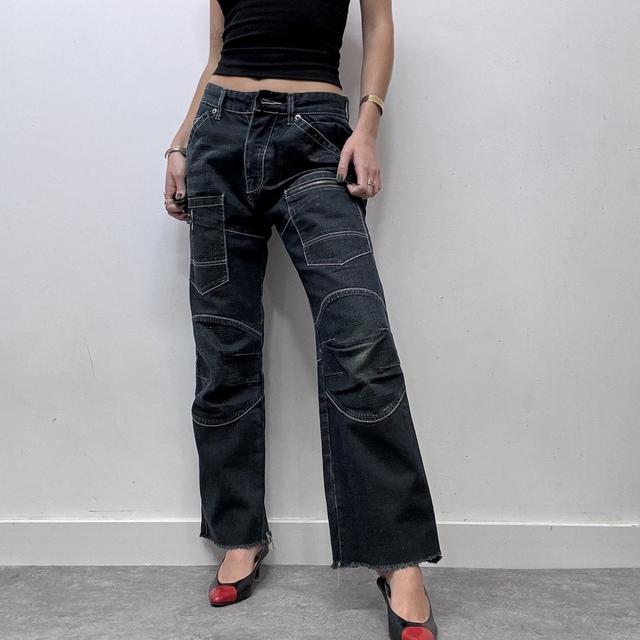 Dark wash distressed baggy cargo jeans
