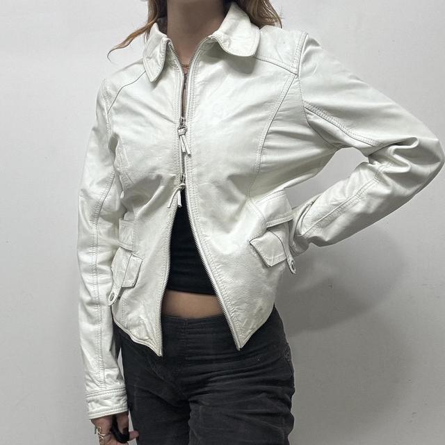 White cargo leather jacket