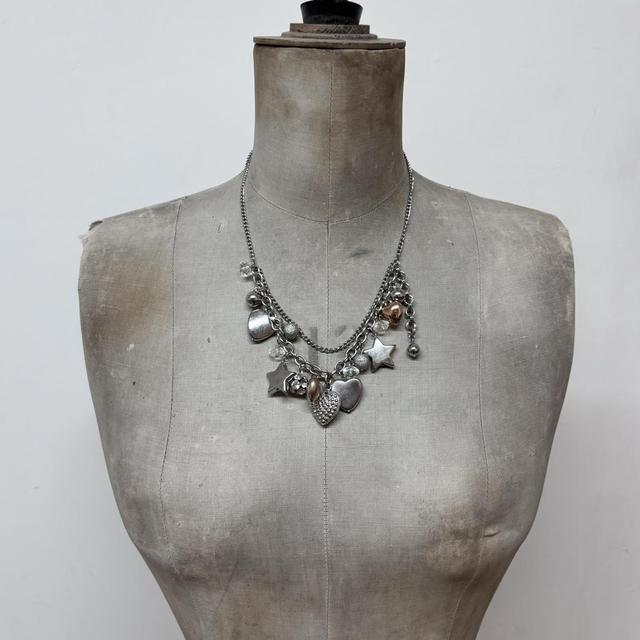 Silver bubble heart charm necklace