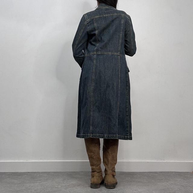 Long mid-wash denim trench coat mac