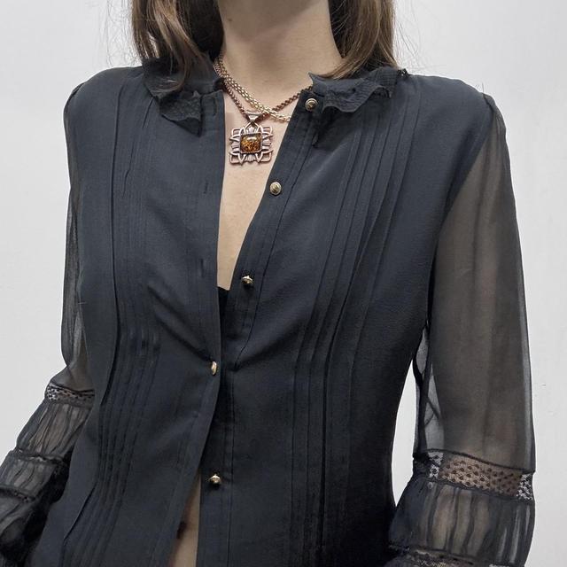 Sheer lace silk black gothic shirt