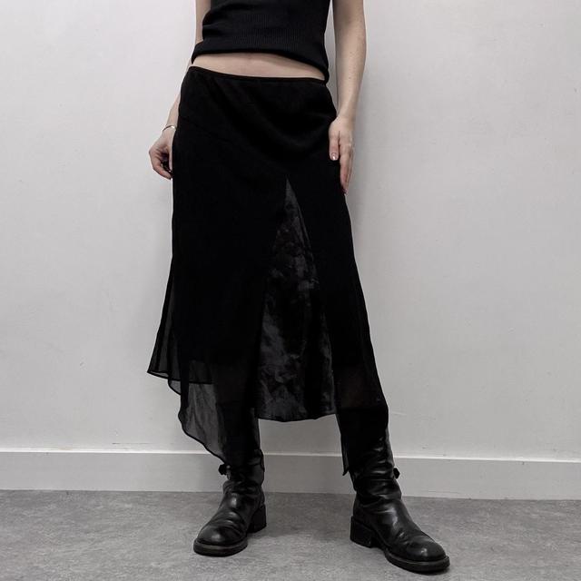Black asymmetric midi skirt