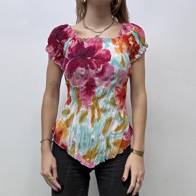 Crikle watercolour floral printed top
