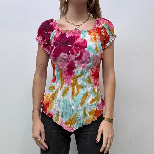 Crikle watercolour floral printed top
