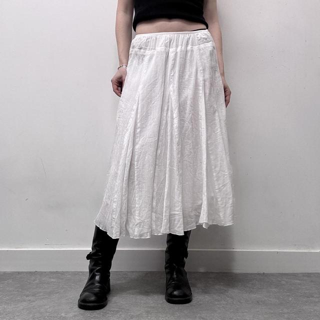 White crinkle pleated midi skirt