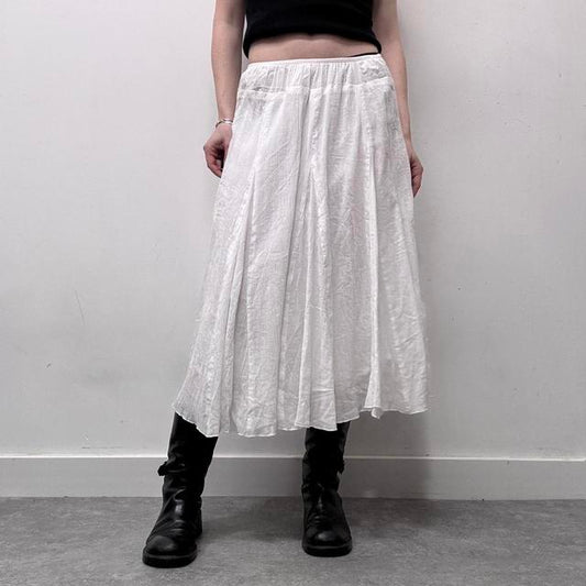 White crinkle pleated midi skirt