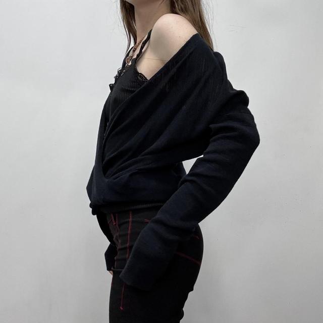 Navy knitted slouchy wrap jumper