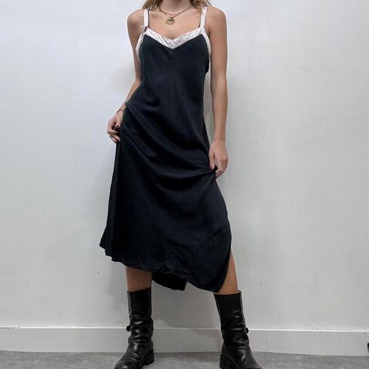Black silk bow contrast maxi dress