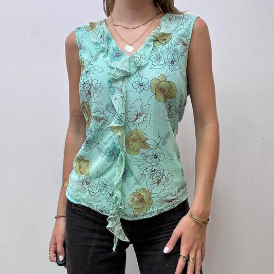 Vintage floral fairy silk flutter top