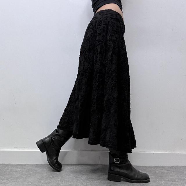 Black lace grunge flared maxi skirt