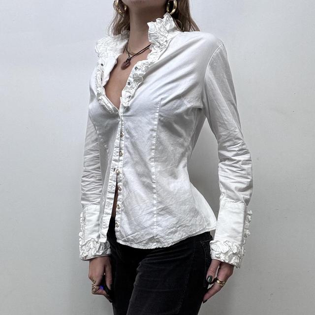 White cotton ruffle coquette shirt