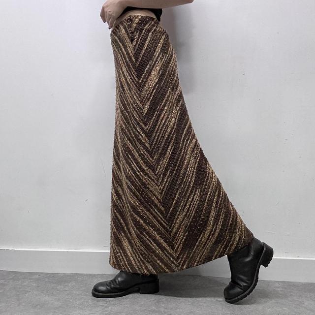 Brown pinstripe patterned wool maxi skirt