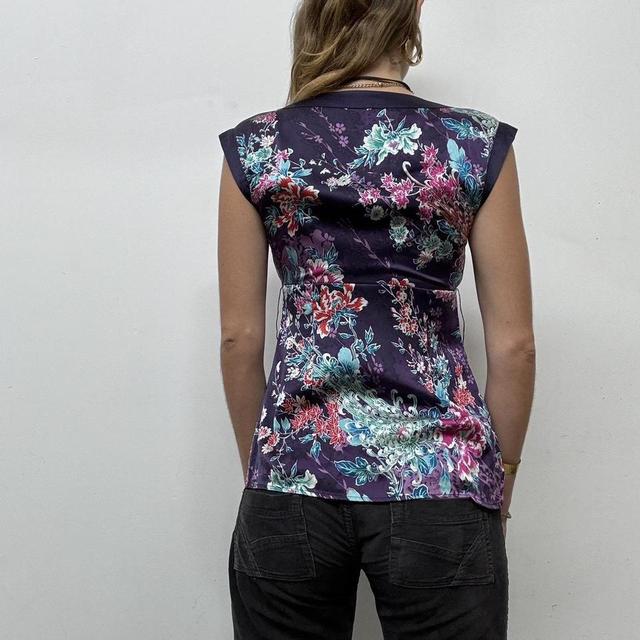 Y2K silk floral wrap top