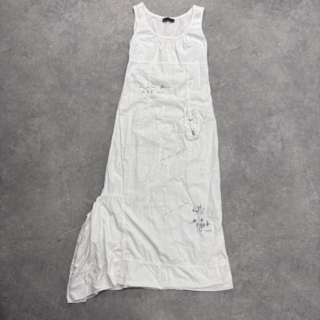 White cargo asymmetric pinstripe maxi dress