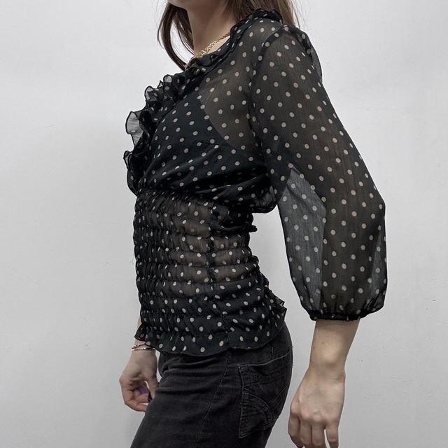 Sheer ruffle polka dot shirt