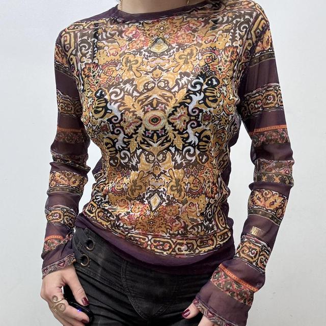 Graphic printed sheer long sleeve tshirt