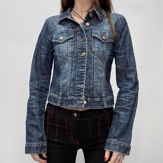 Distressed cropped denim jacket