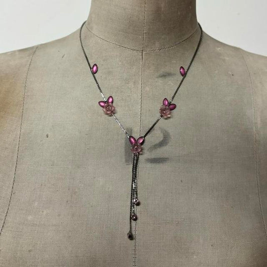 Metal flower pink gestone necklace