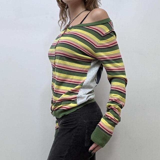 Vintage slouchy rainbow striped graphic cardigan