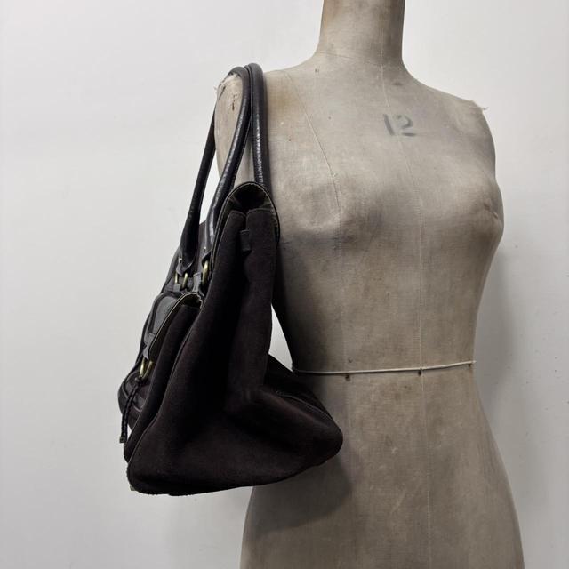Dark brown suede pocket shoulder bag