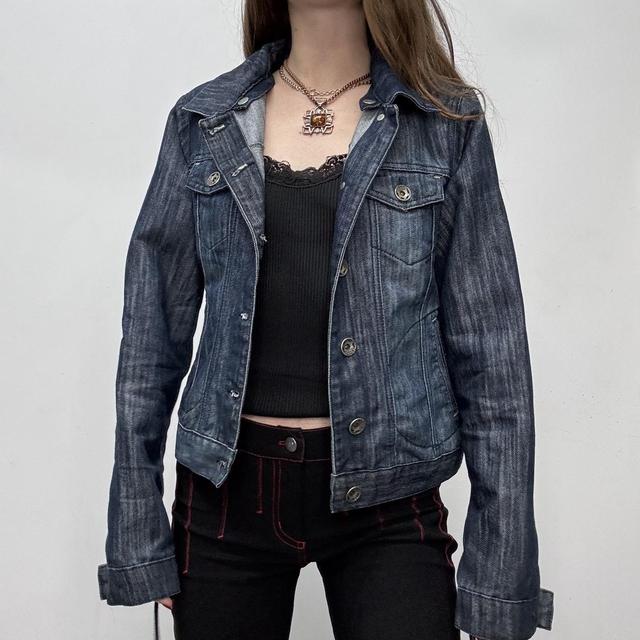 Distressed dark denim jacket