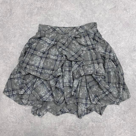 Checked puff draped skirt