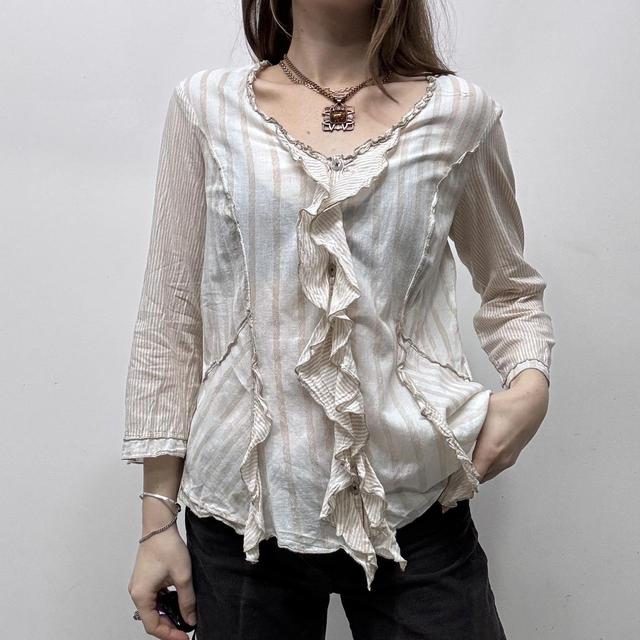 Pinstripe ruffle flared shirt