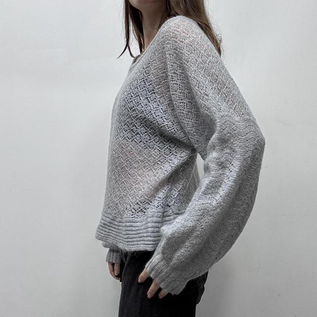 Grey wide neck lacey knit jumper