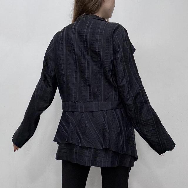 Navy pinstripe asymmetric layered jacket