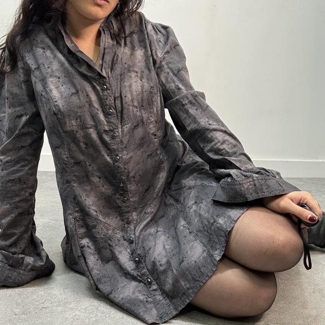 Distressed grunge flared shirt dress