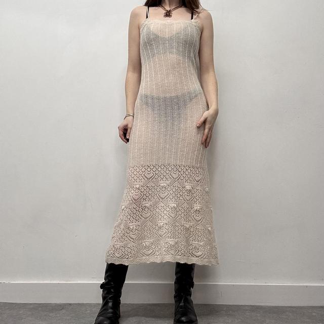 Cream knit mohair pointelle dress