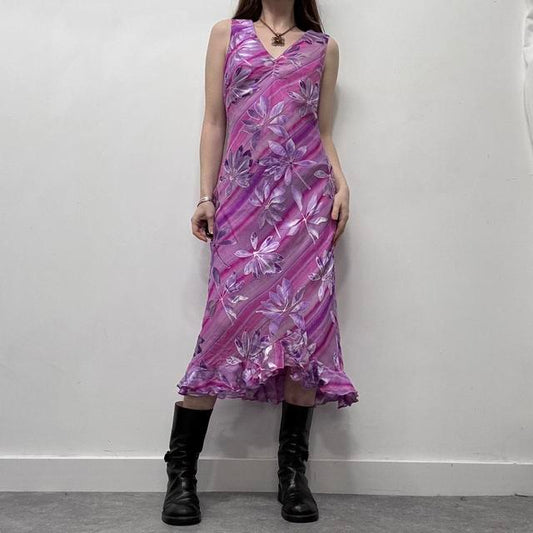 Striped floral bias cut dress