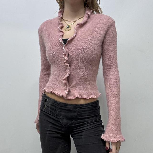 Pink mohair ruffle cardigan