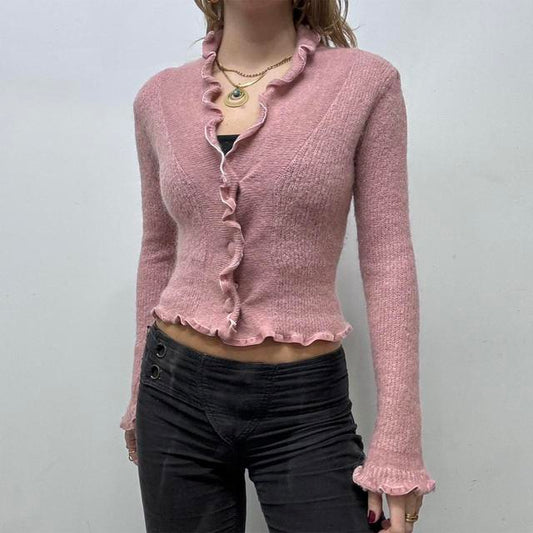 Pink mohair ruffle cardigan