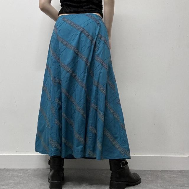 Blue lace flared skirt