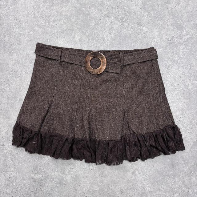 Lace tweed brown mini ruffle skirt
