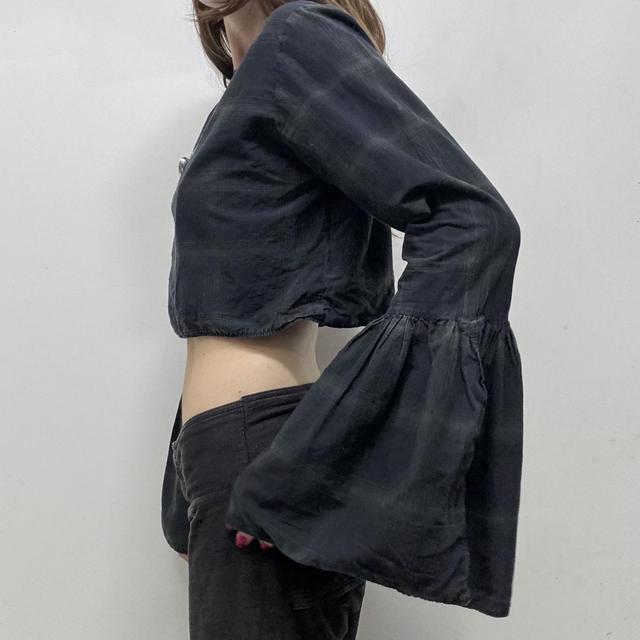 Cropped reworked tartan bell flared crop top