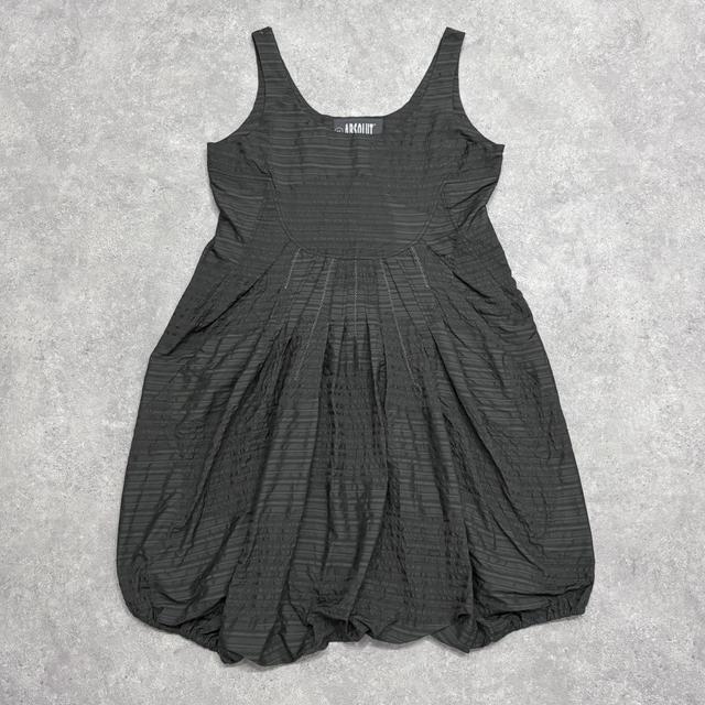 Vintage pinstripe puff midi dress