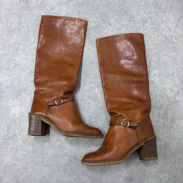Tan leather riding high boots