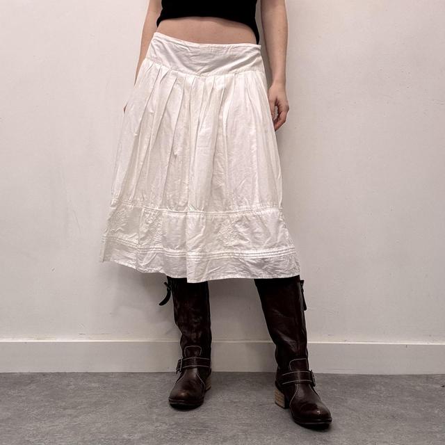White cotton tiered embroidered maxi skirt