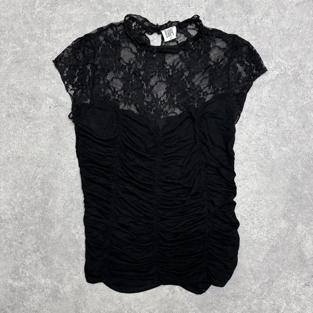 Black lace ruched corset shirt